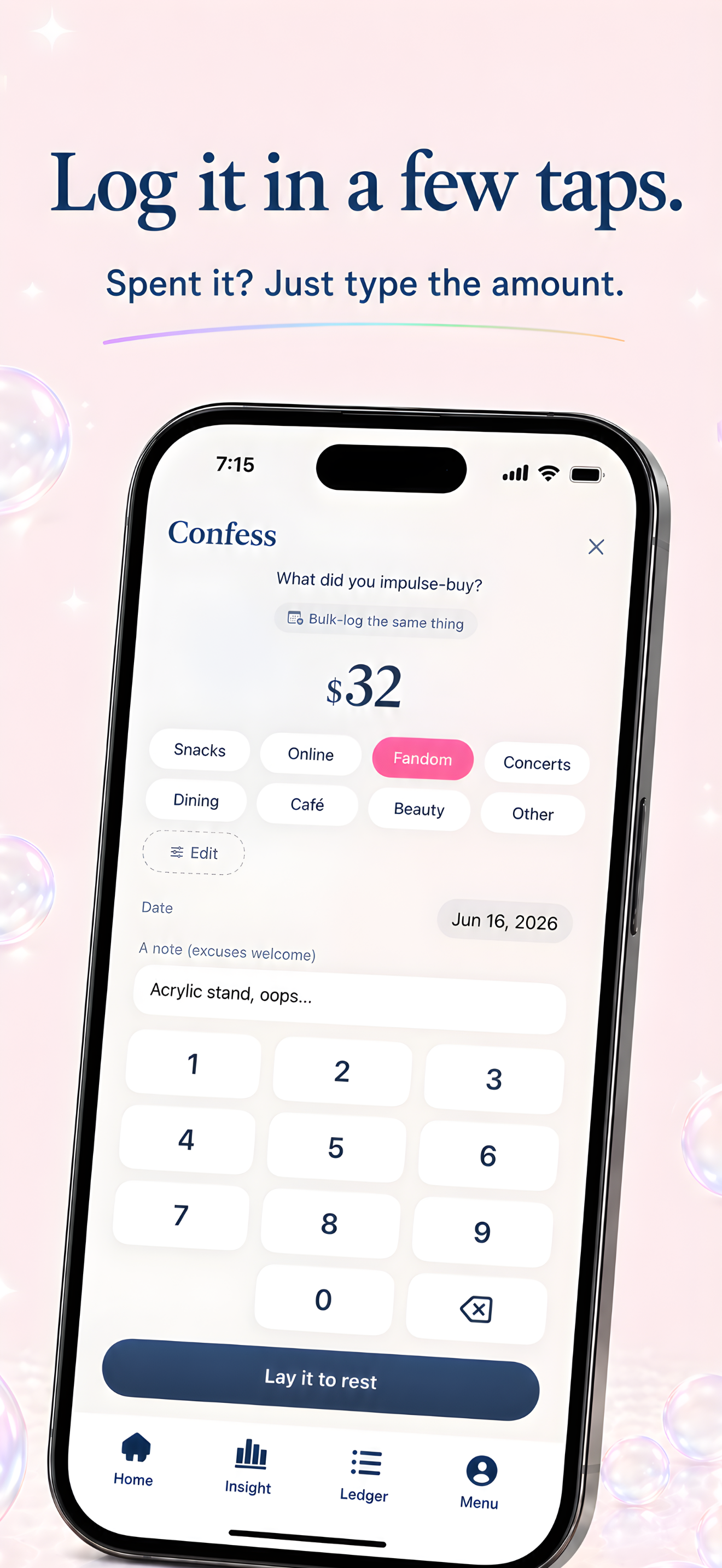 Log in a few taps — the confession screen